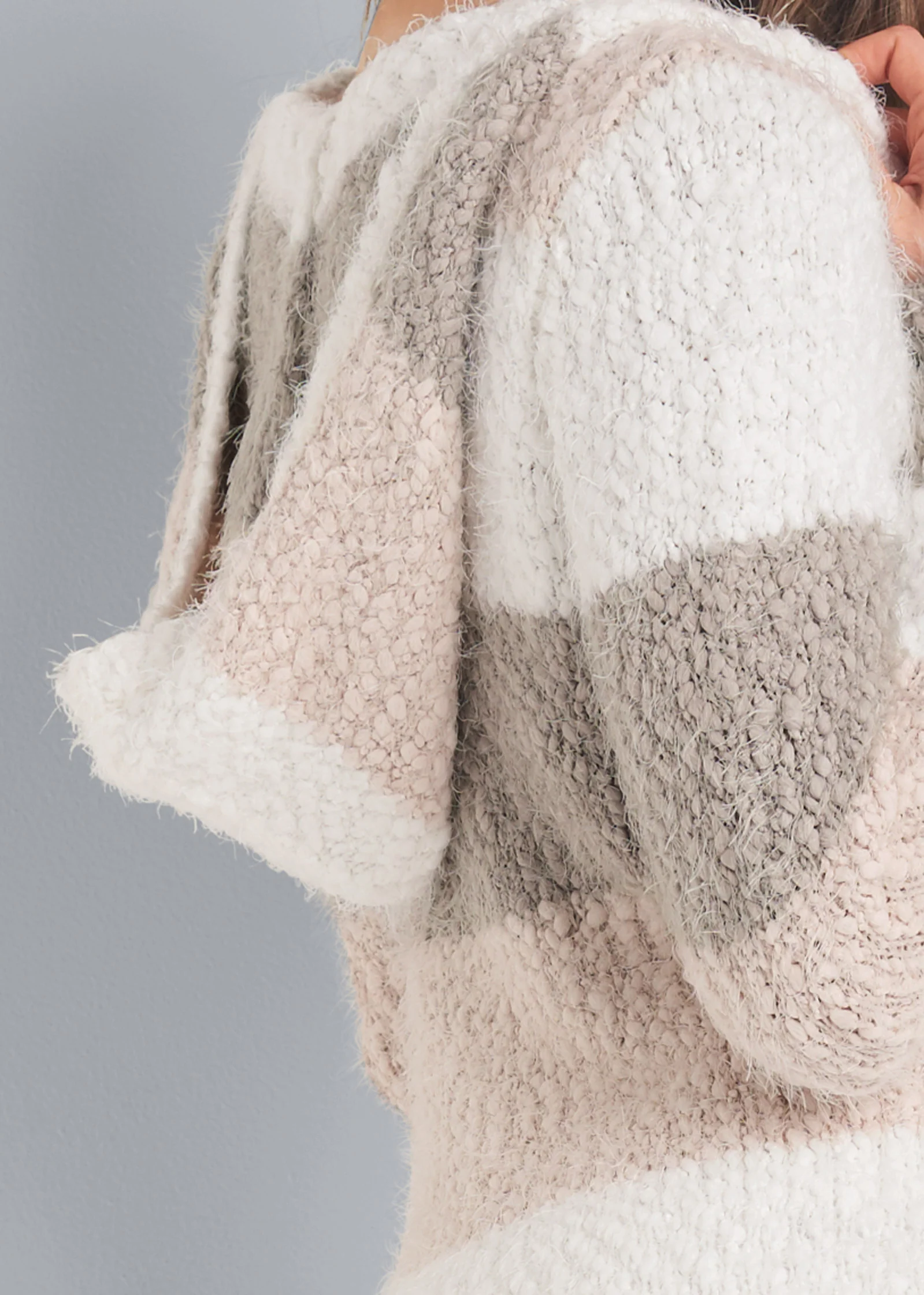 Cozy striped hooded sweater - Blush Multi