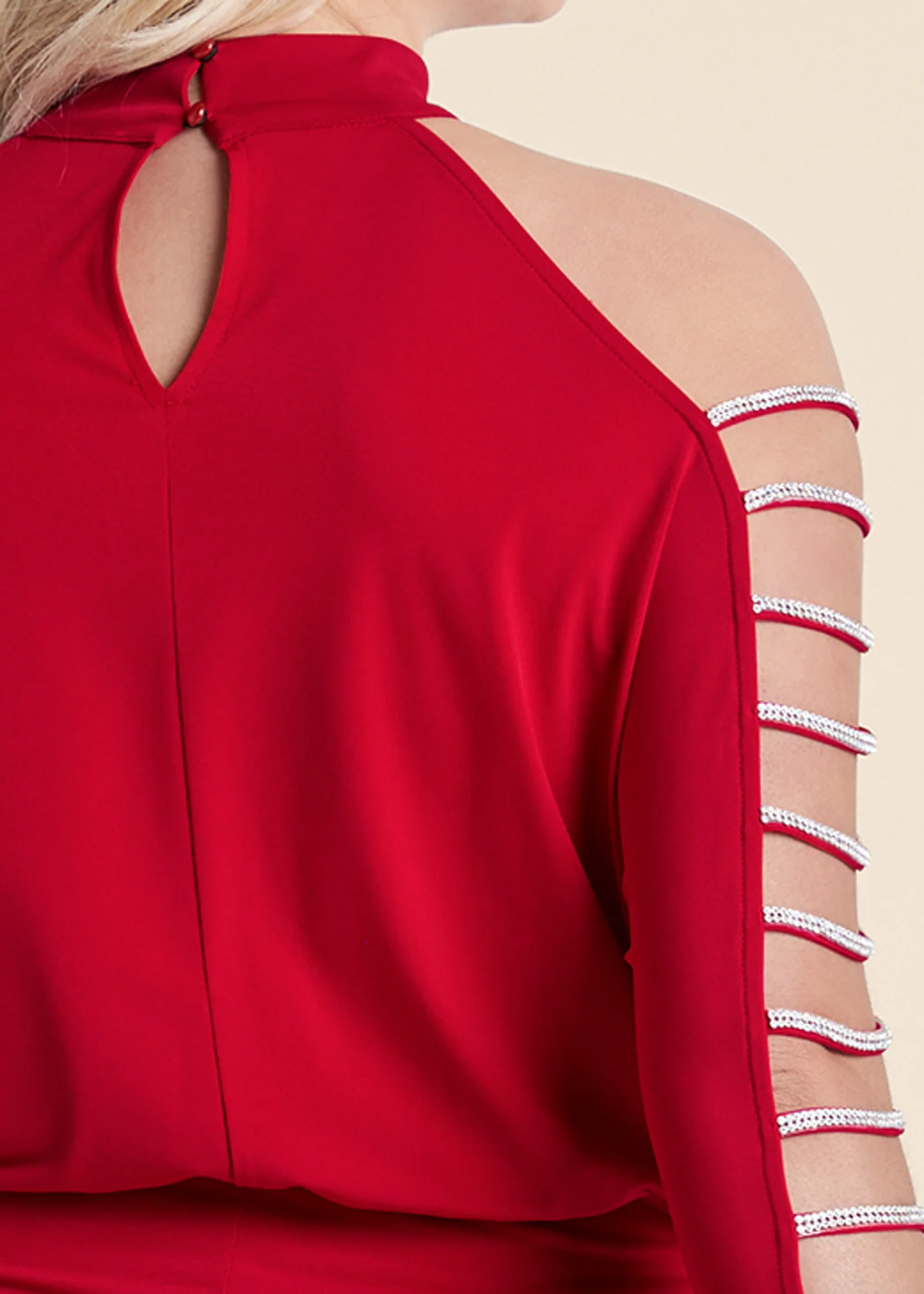 Embellished cold-shoulder dress  - Red