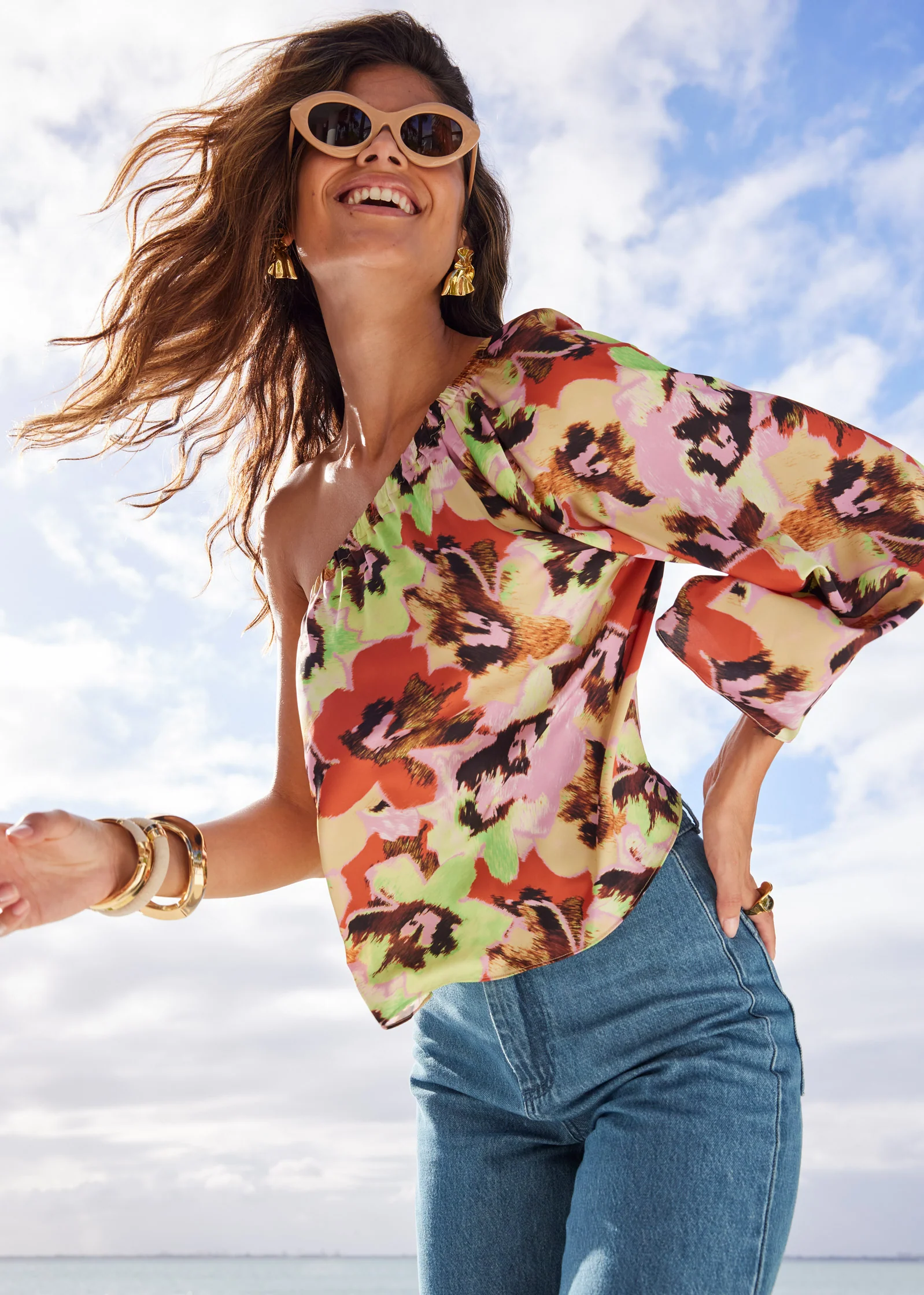 One shoulder top - Blurred Bouquet