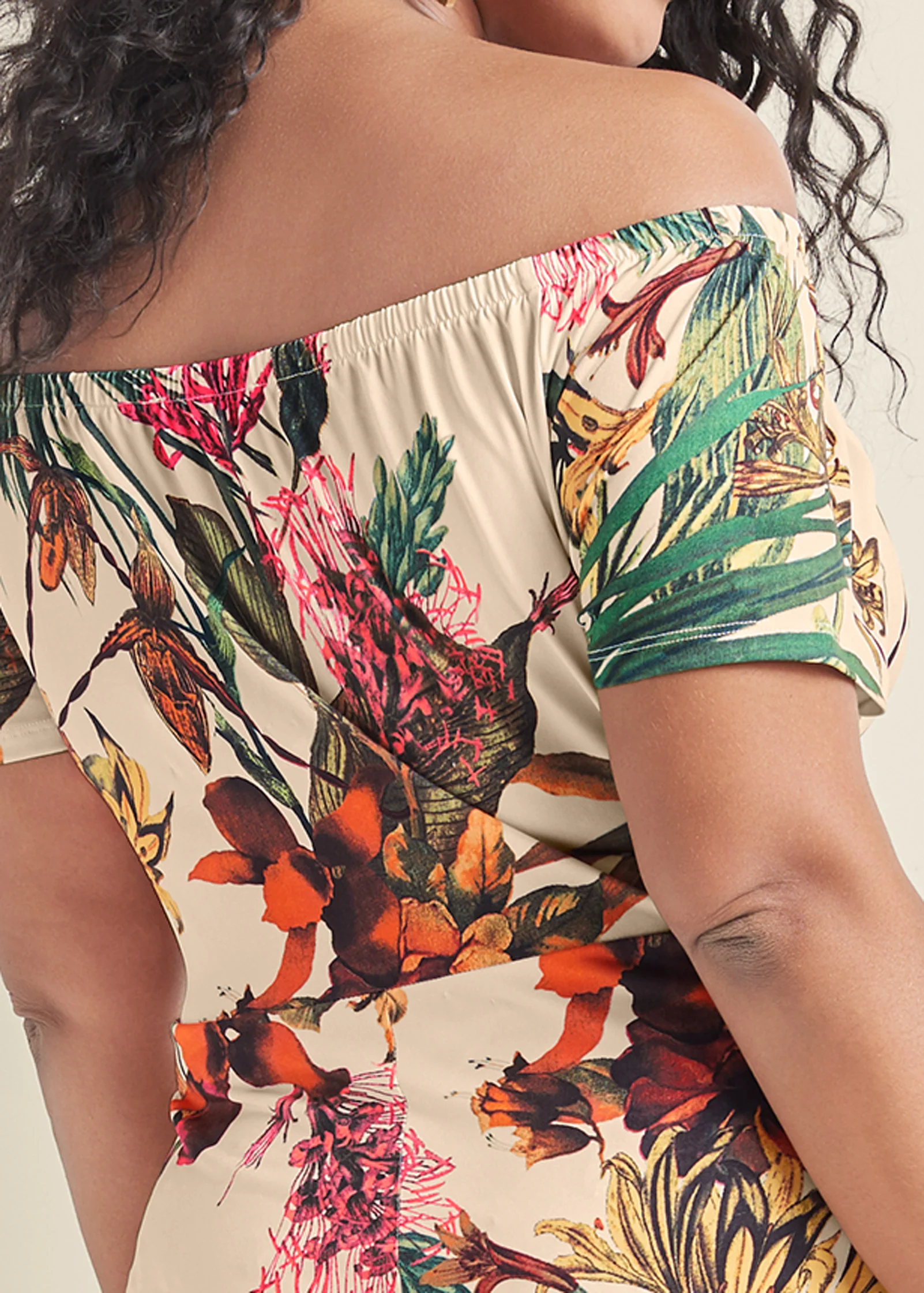 Off-the-shoulder maxi dress - White Multi