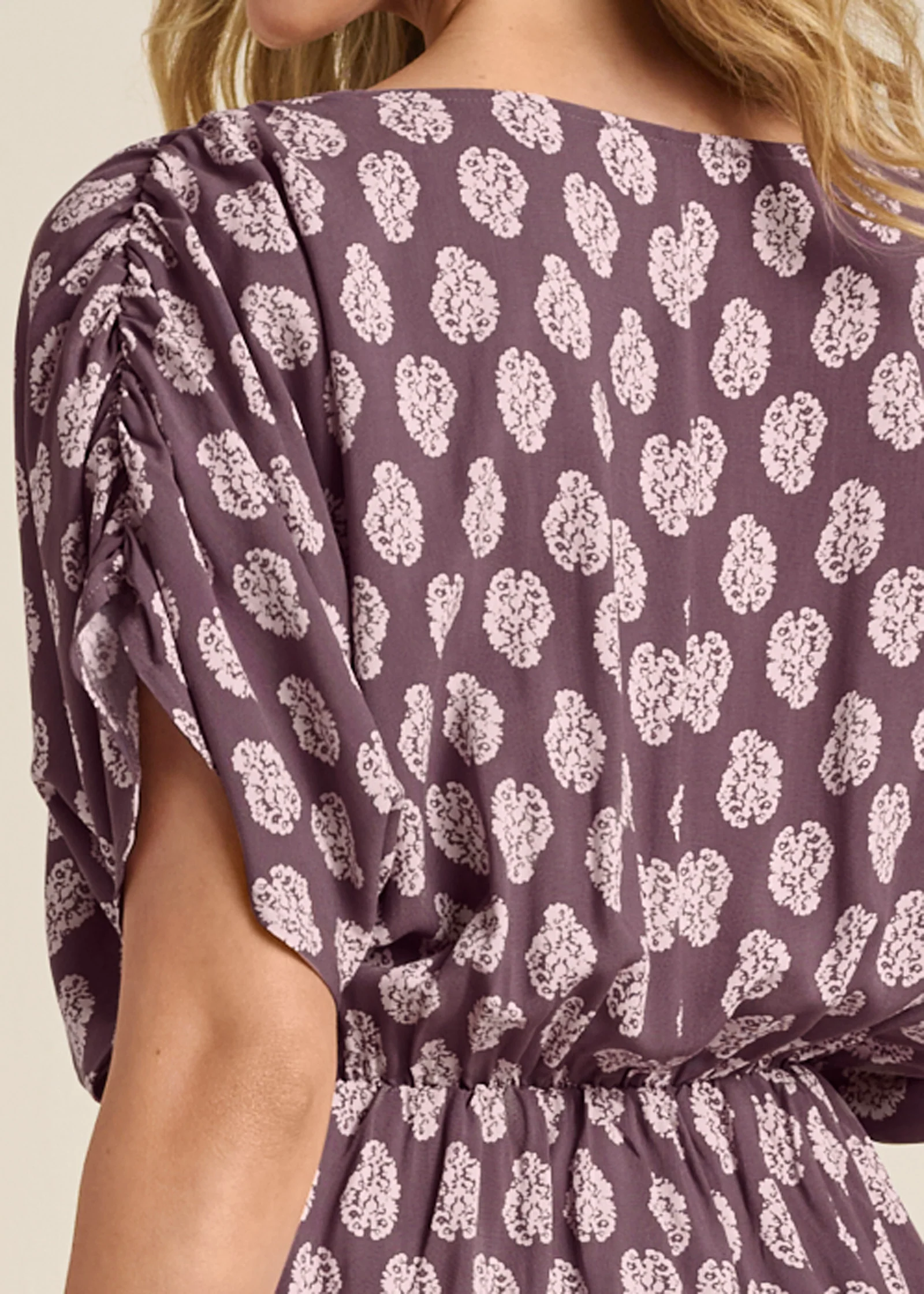 Printed faux-wrap top - Purple Multi