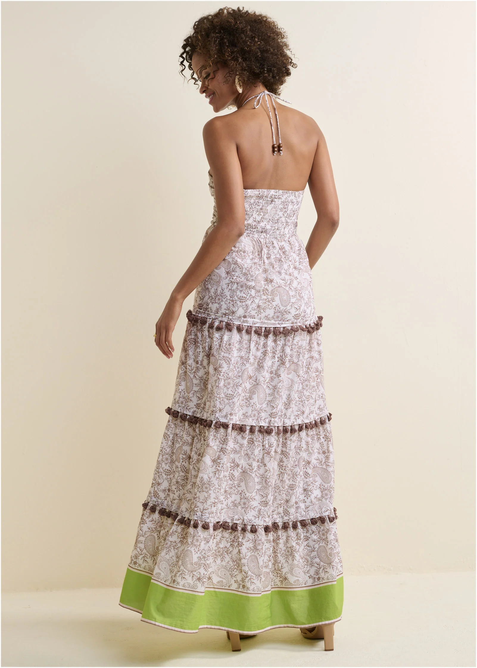 Tiered tassel maxi dress - Brown & Green