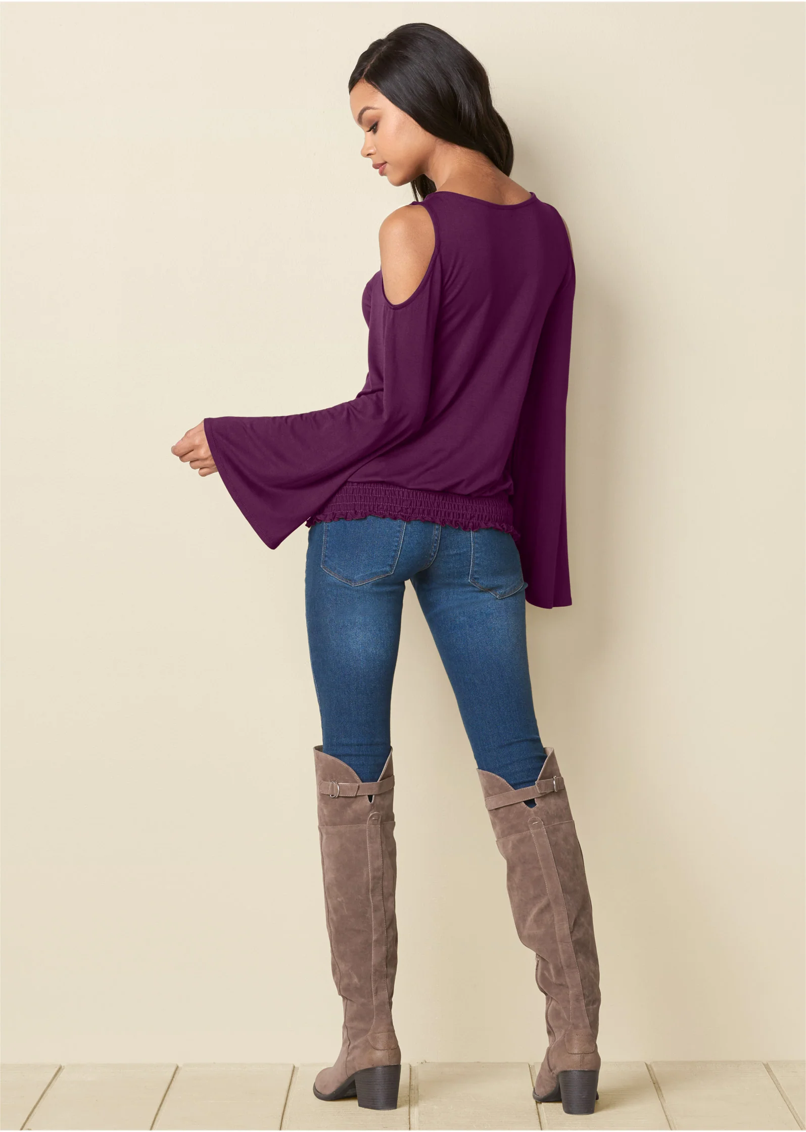 Cold-shoulder blouson top - Dark Purple
