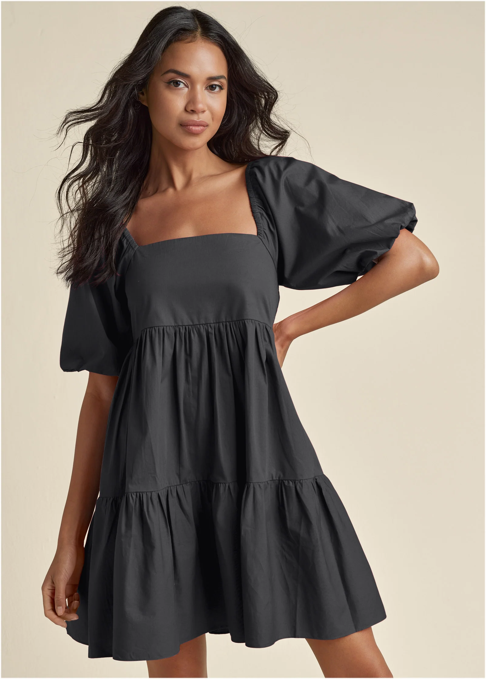 Puff sleeve mini dress - Black
