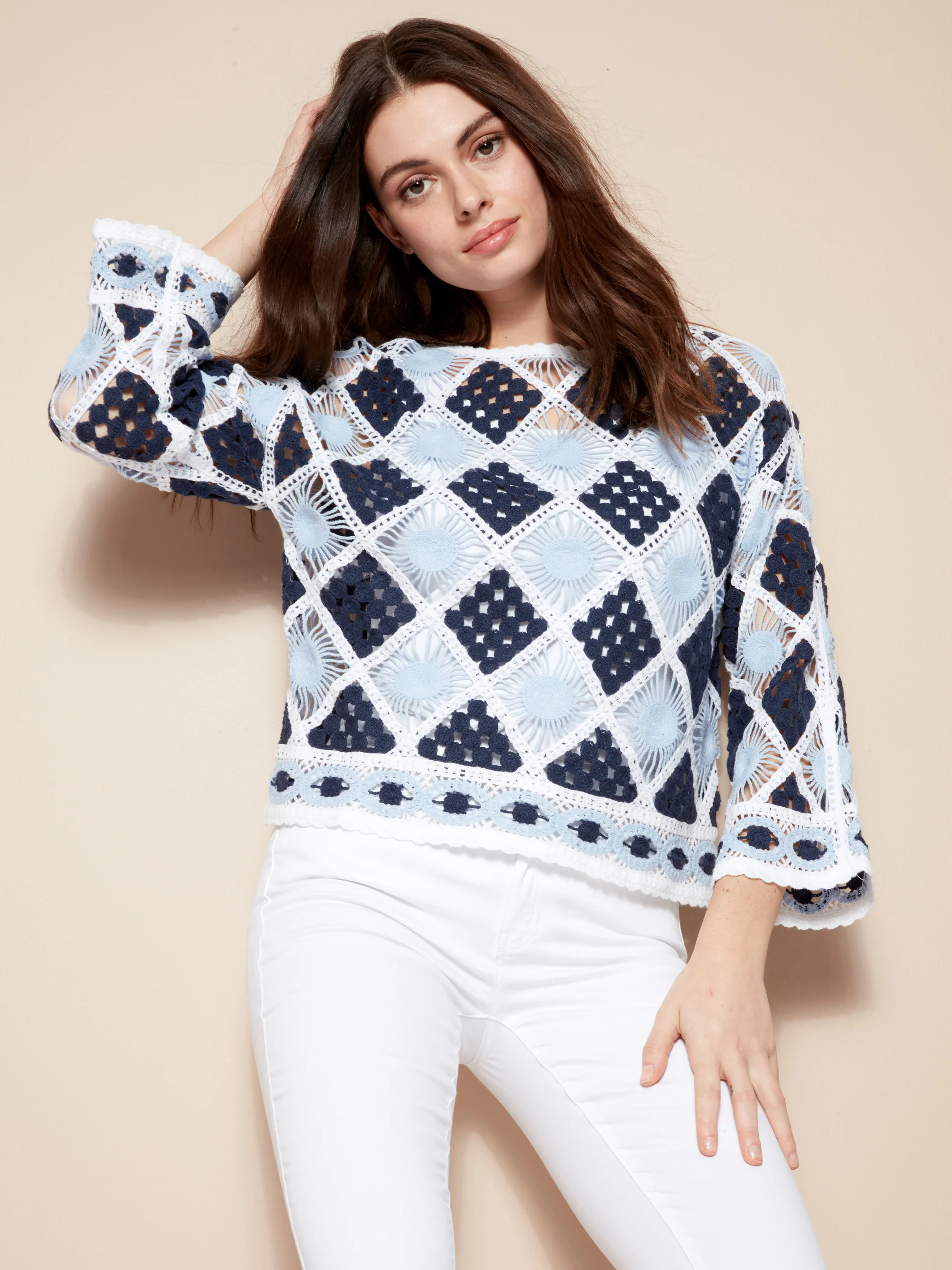 Diamond Crochet Top - Navy