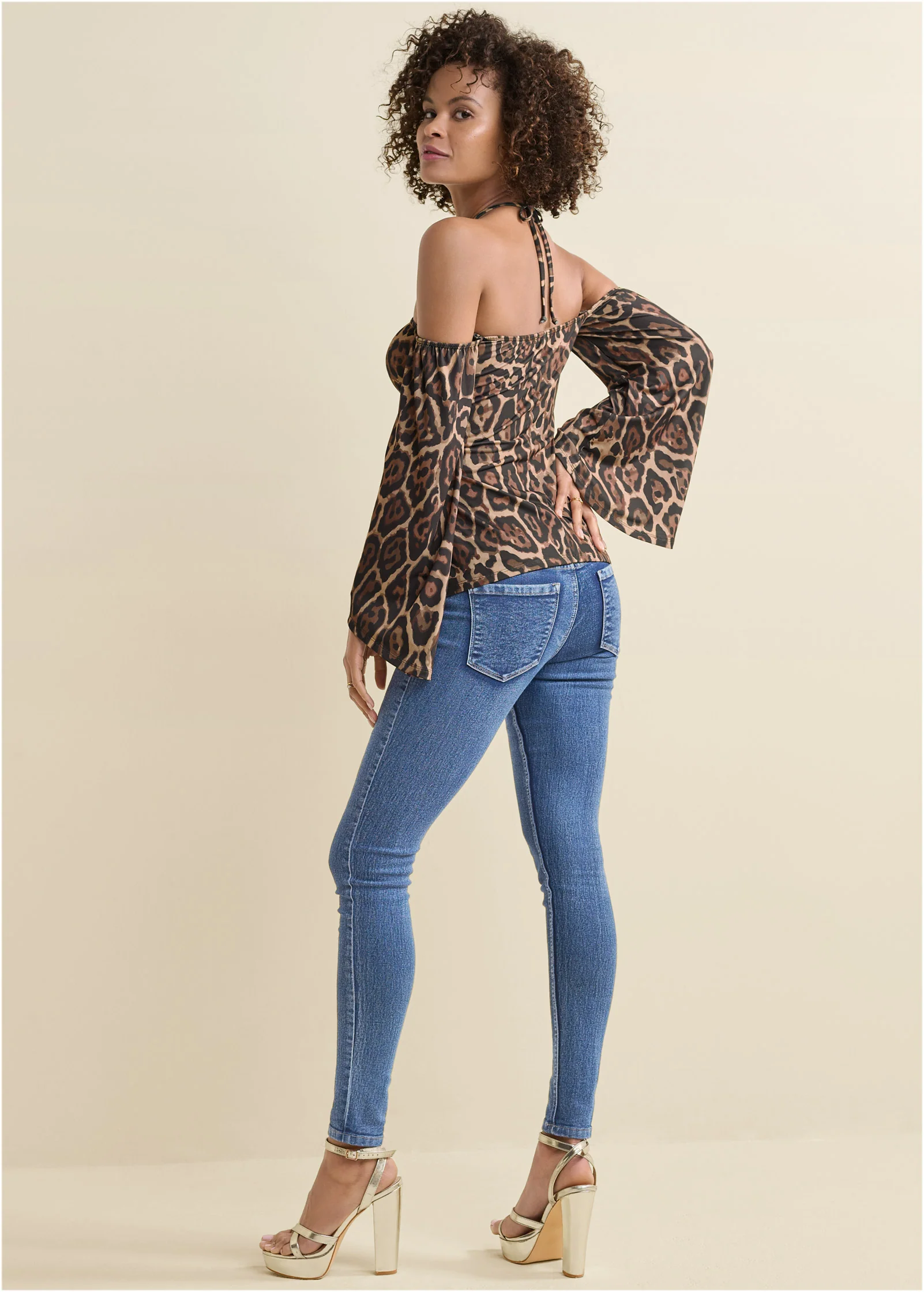 Halter tie animal print top - Brown & Black