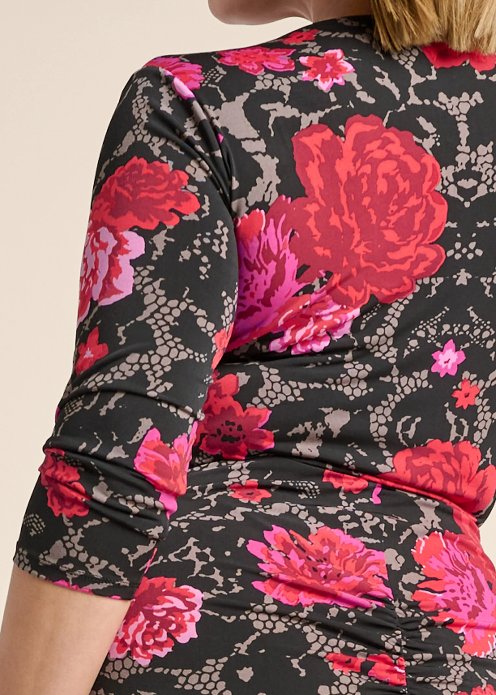 Ruched bodycon midi dress - Red Multi