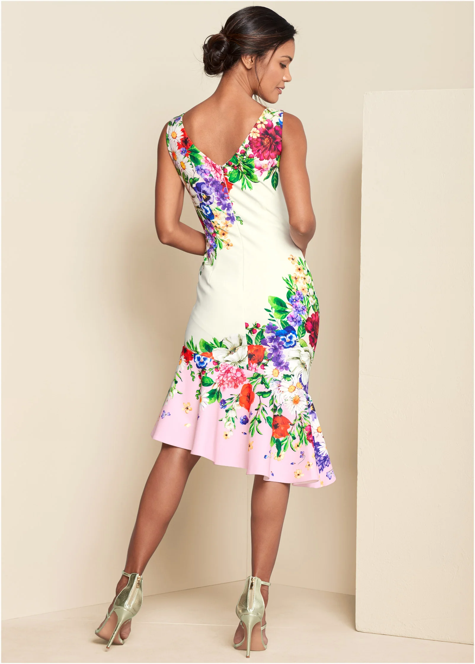 Ruffle trim detail dress - White Multi