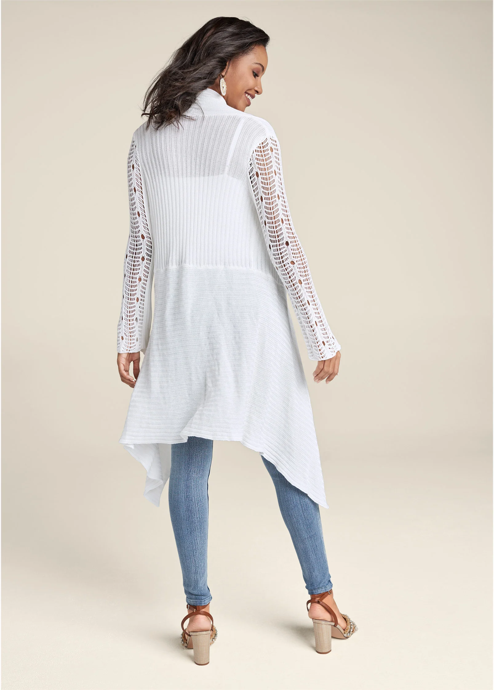 Crochet sleeve duster - White