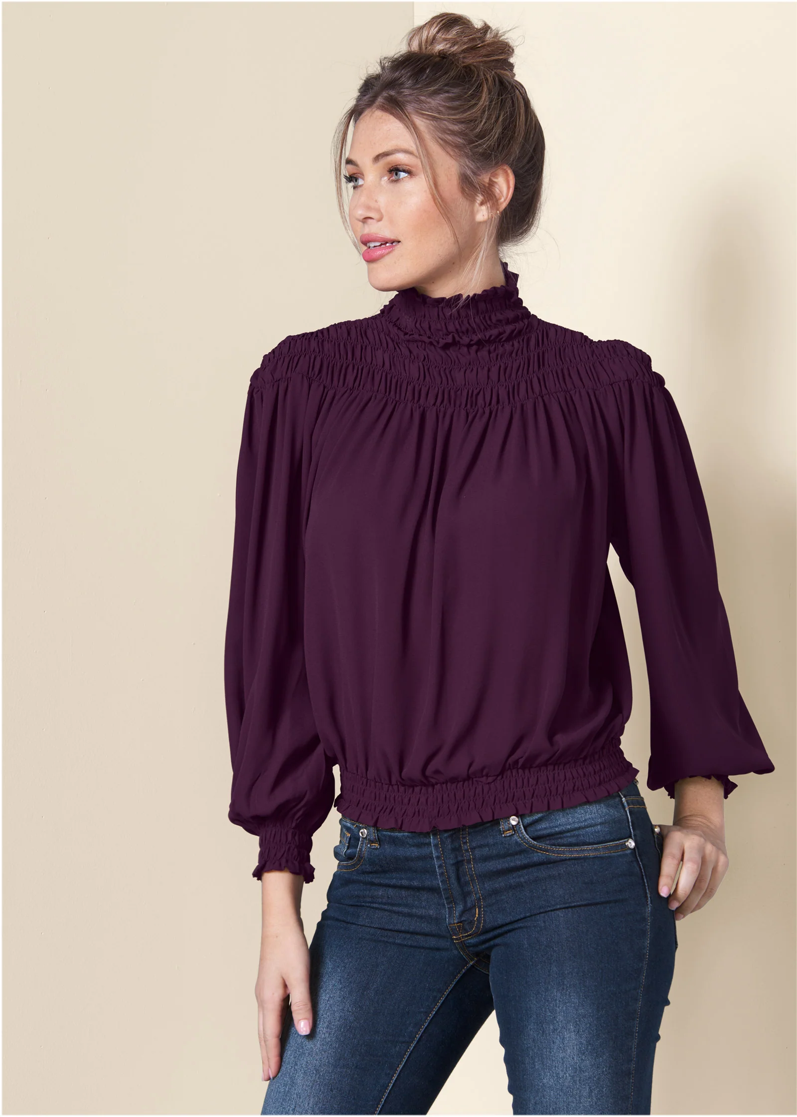 Smocked detail top - Dark Purple