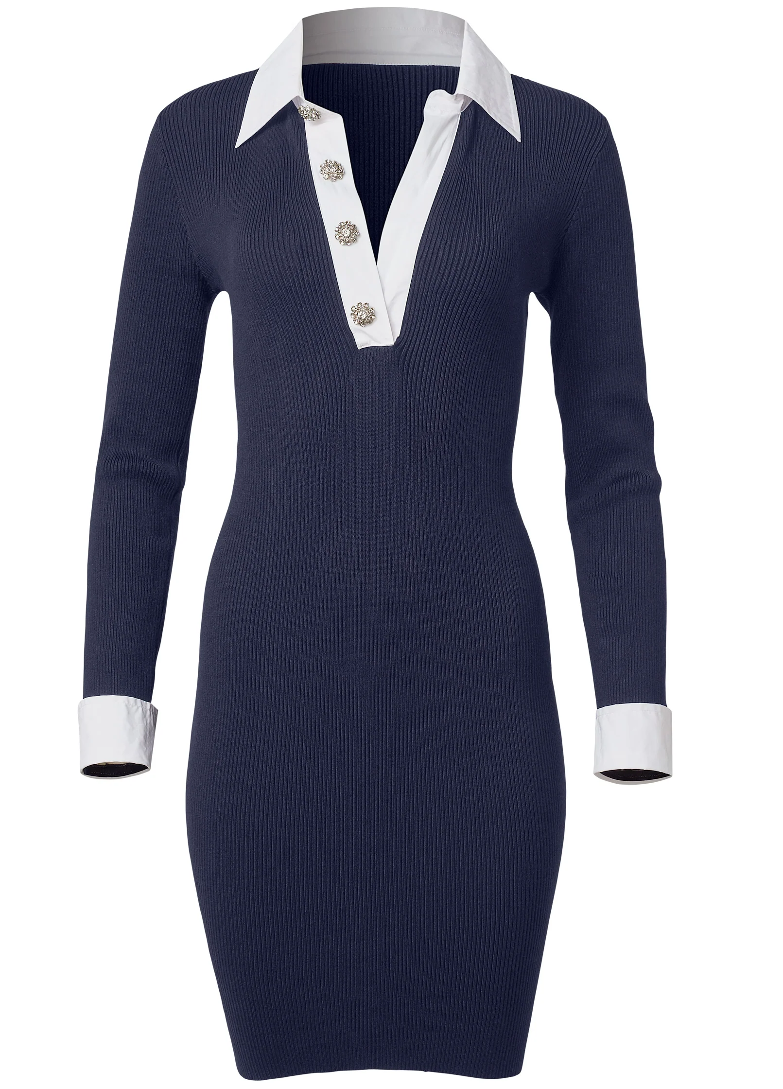 Shirt detail sweater dress - Navy & White