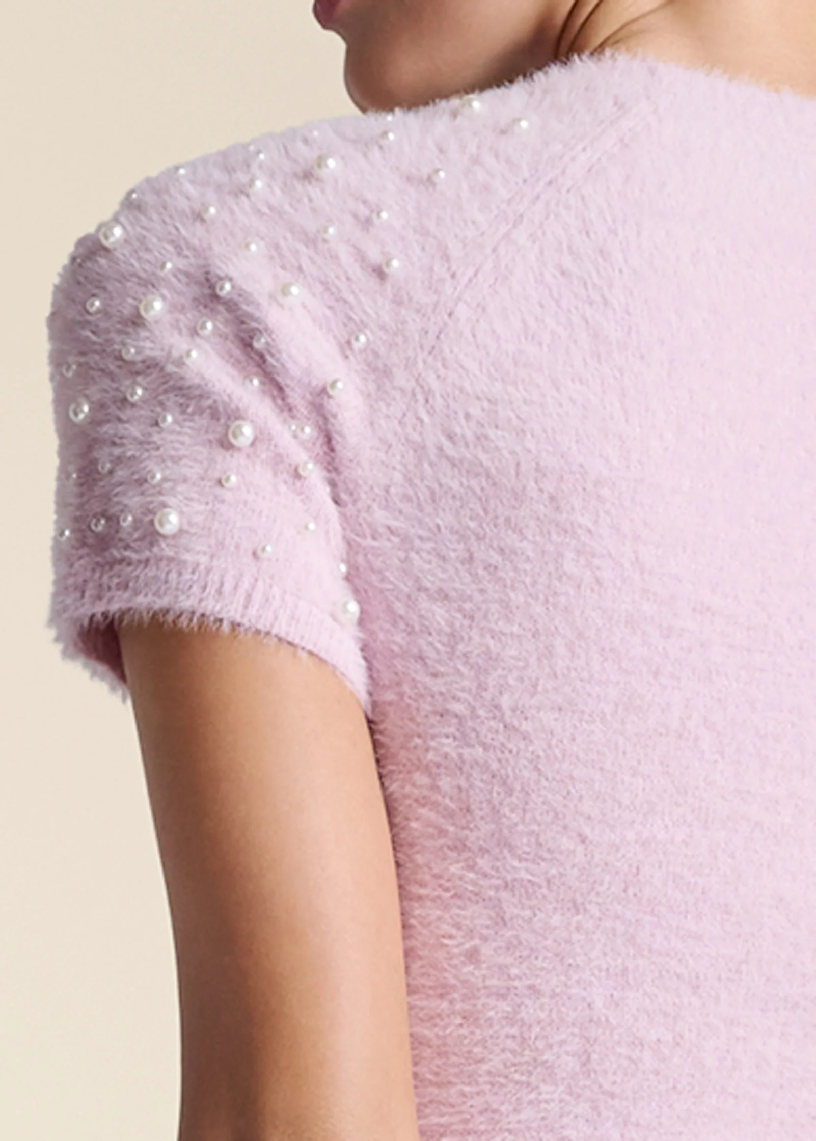 Cozy short sleeve pearl accent sweater - Lilac