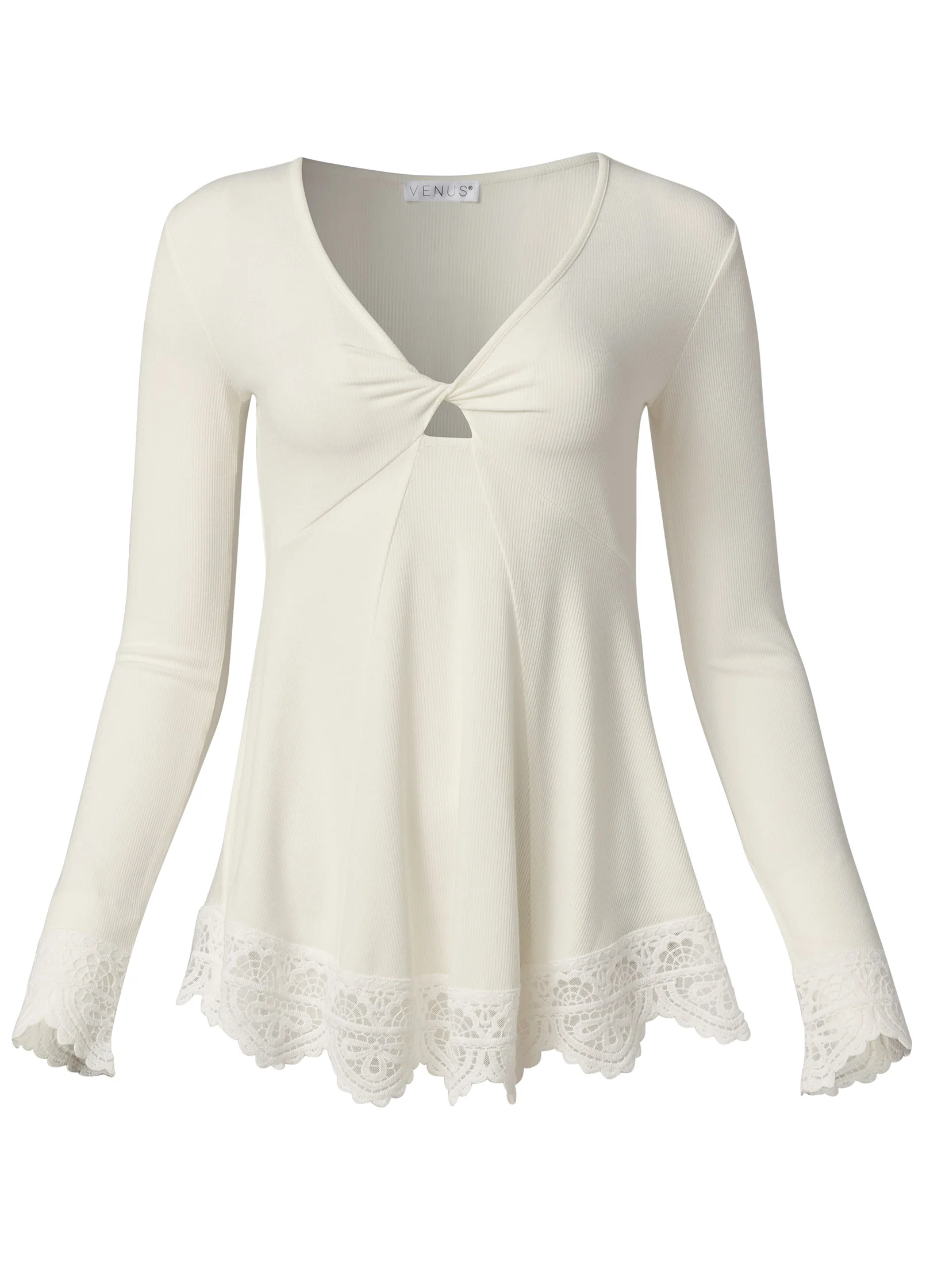 Babydoll lace trim top - Off White