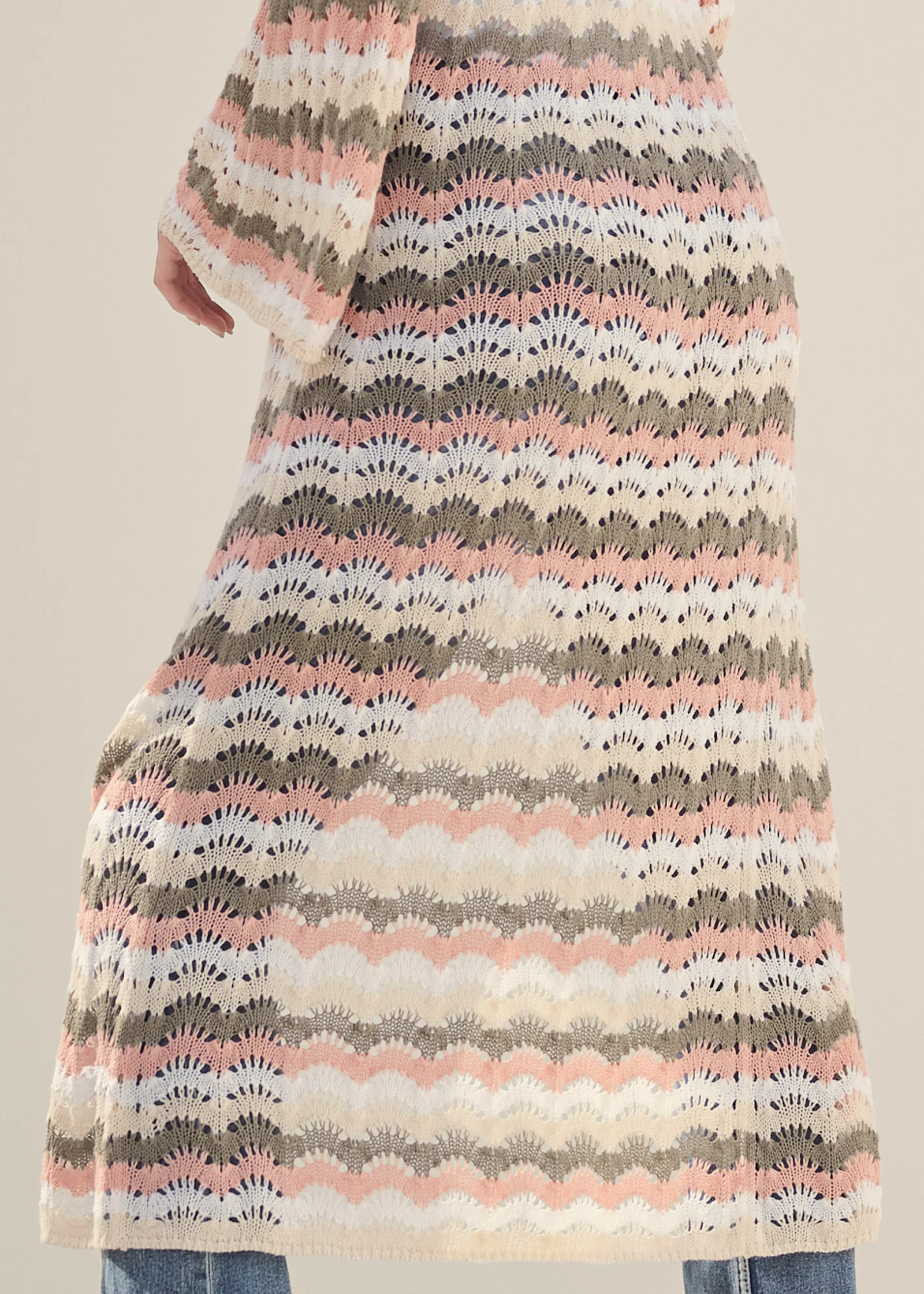 Pointelle striped duster - Off White Multi