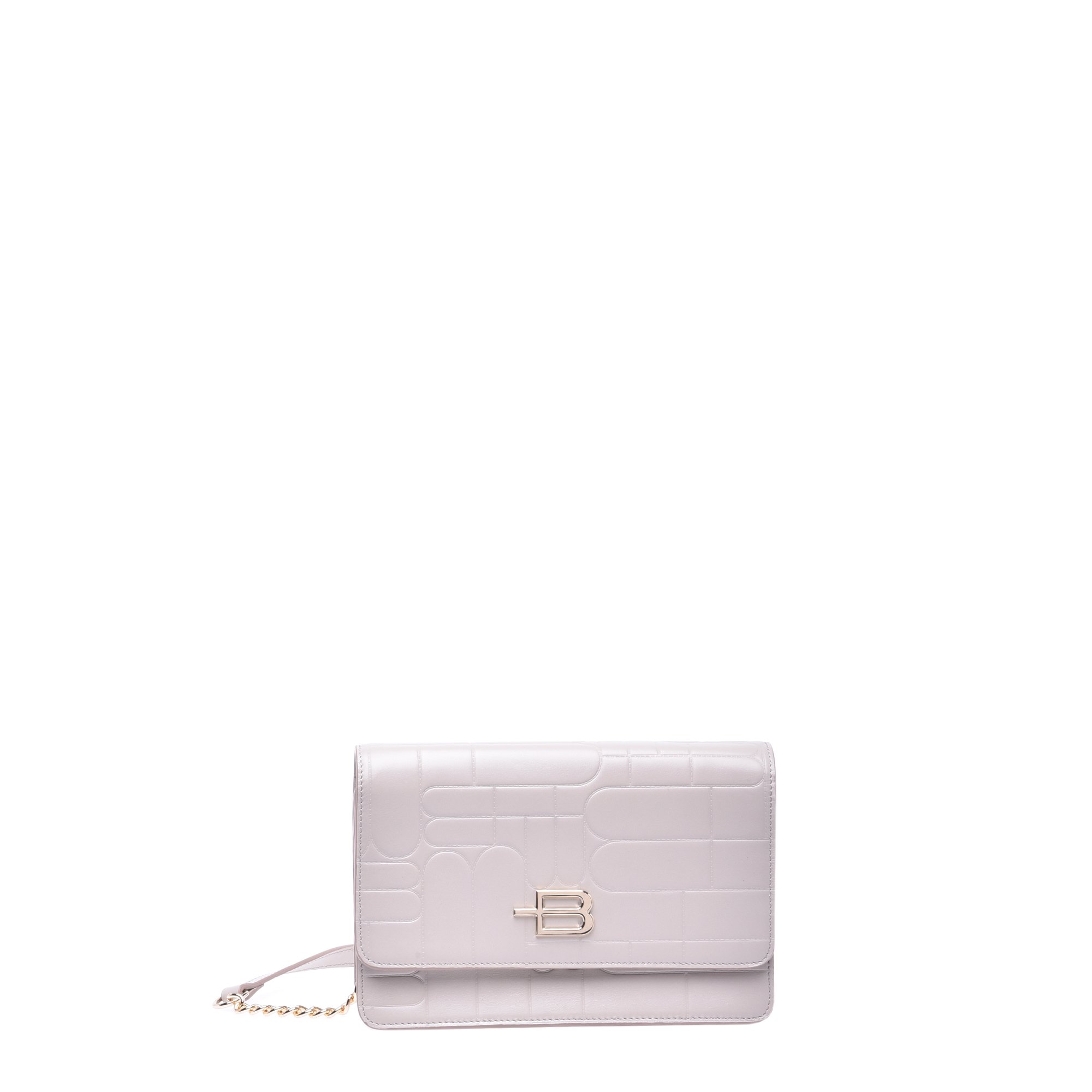 TAUPE LEATHER WALLET WITH CROSSBODY STRAP AND MONOGRAM