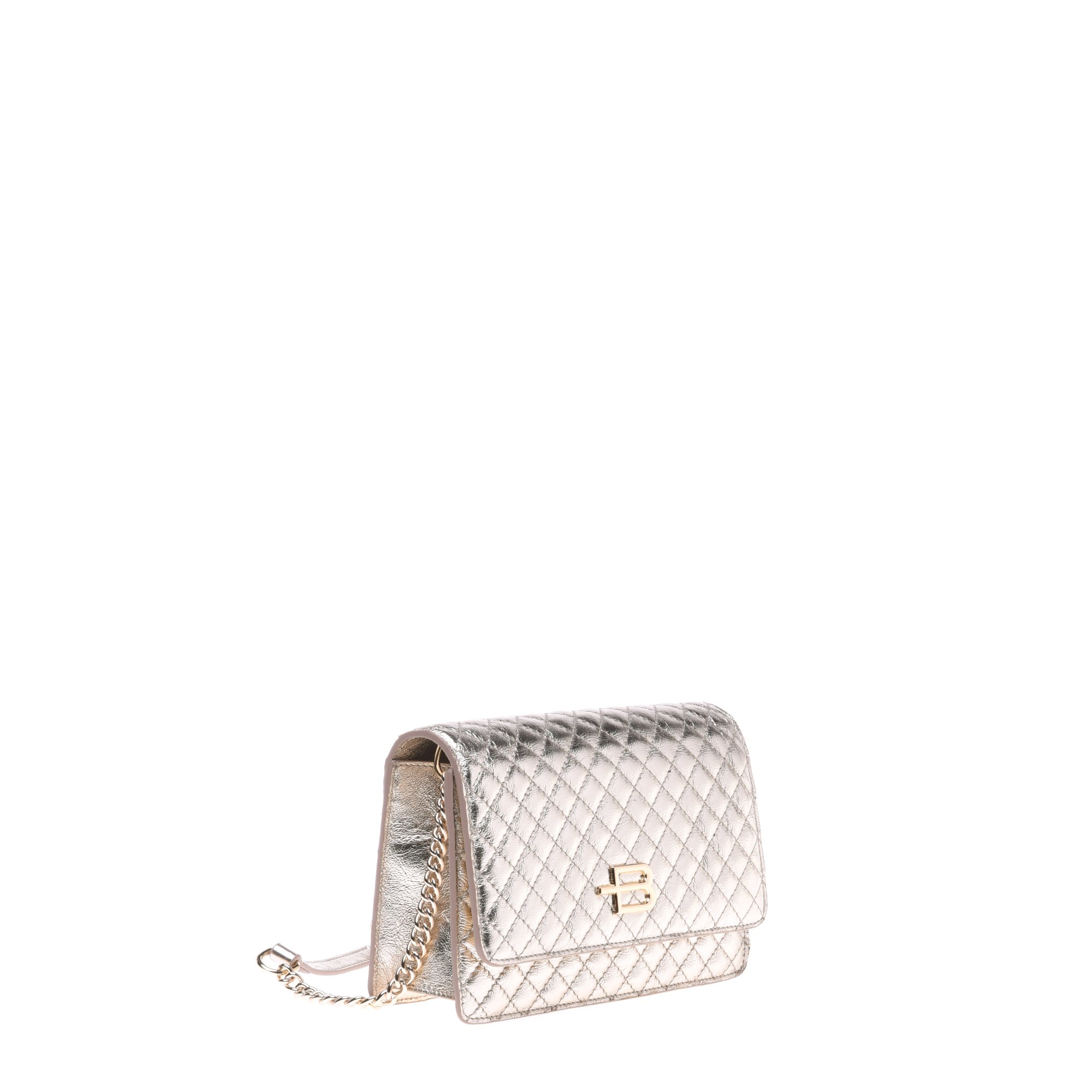 LIGHT GOLD LAMINATED QUILTED LEATHER SHOULDER WALLET