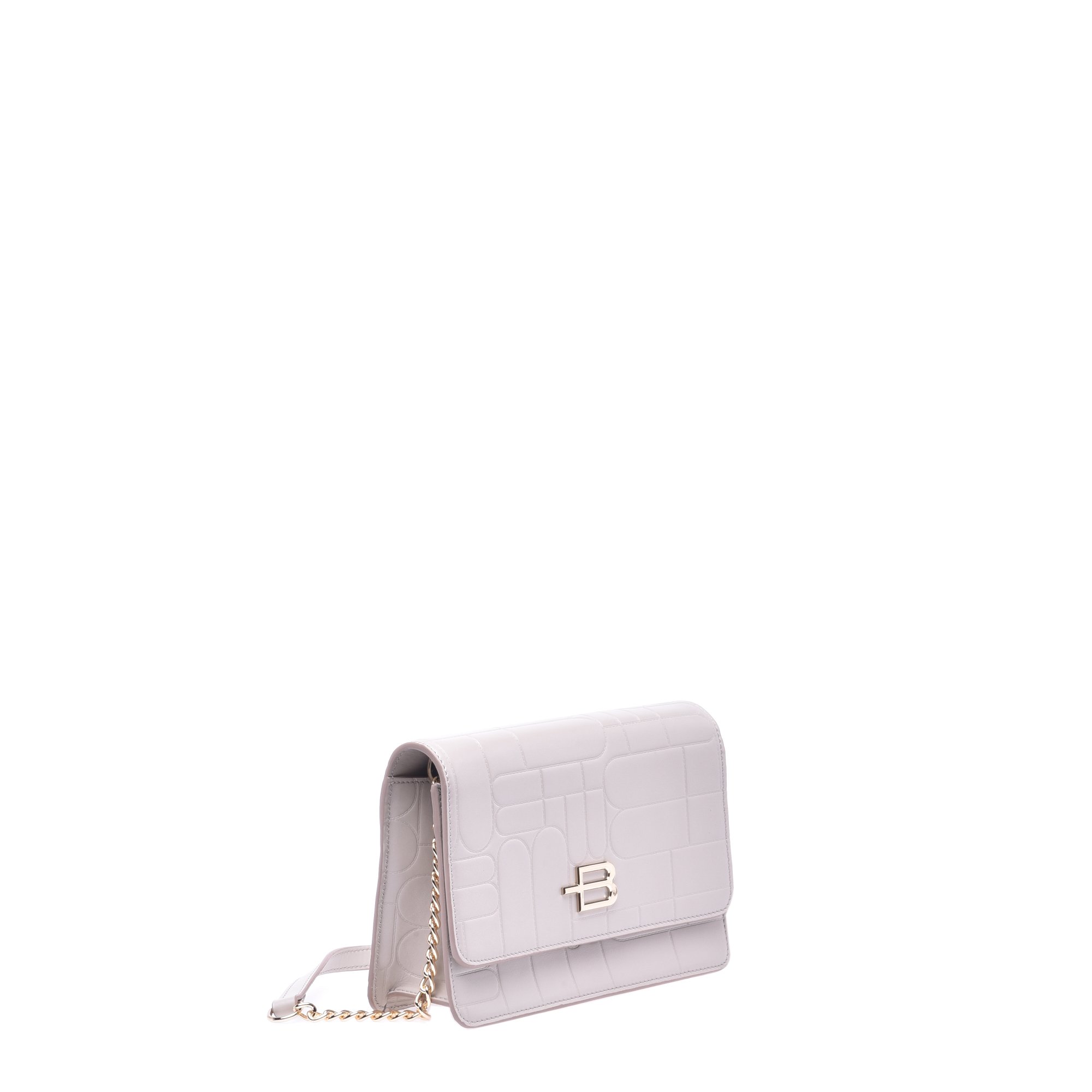 TAUPE LEATHER WALLET WITH CROSSBODY STRAP AND MONOGRAM