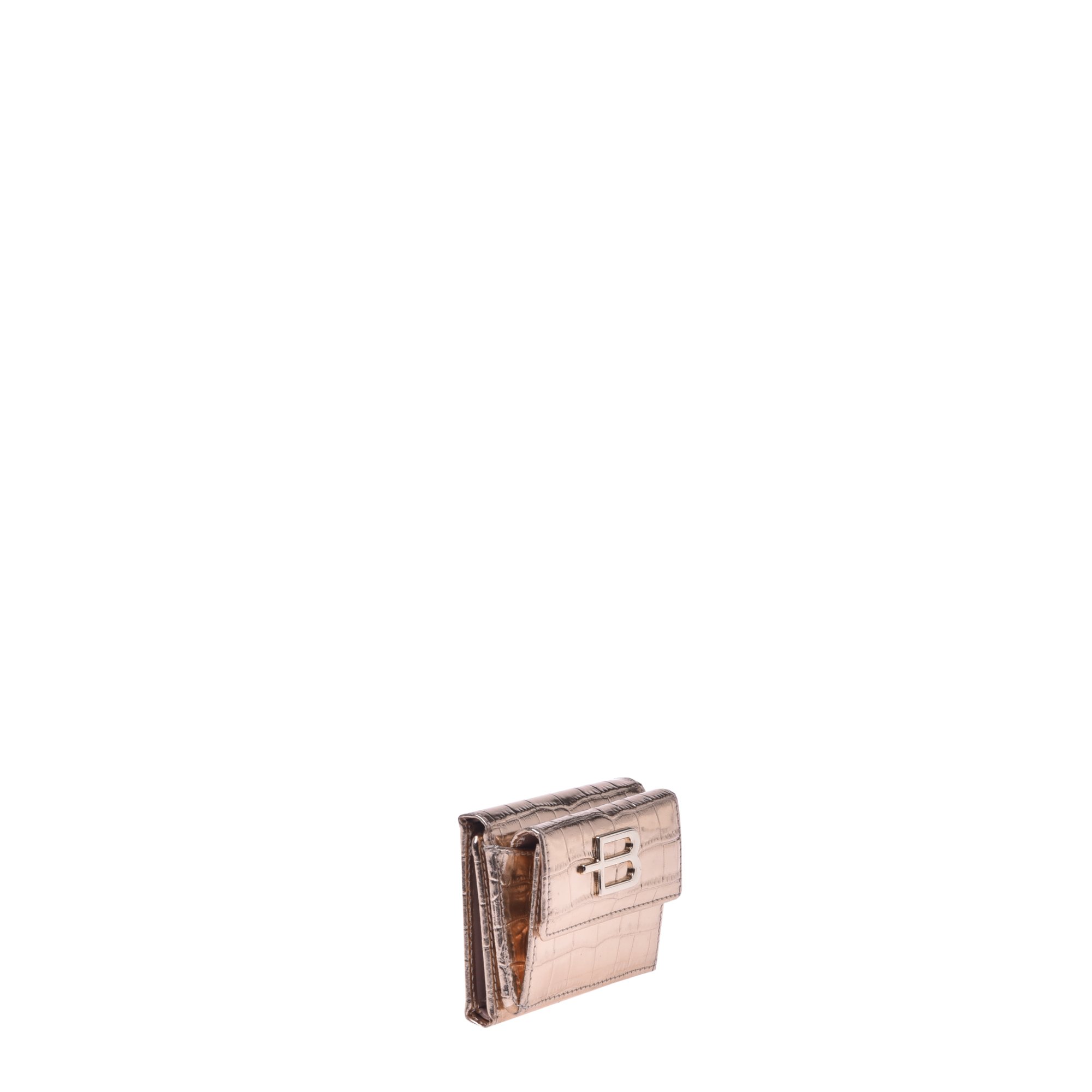 WALLET IN GOLD LAMINATED LEATHER WITH A CROCODILE PRINT