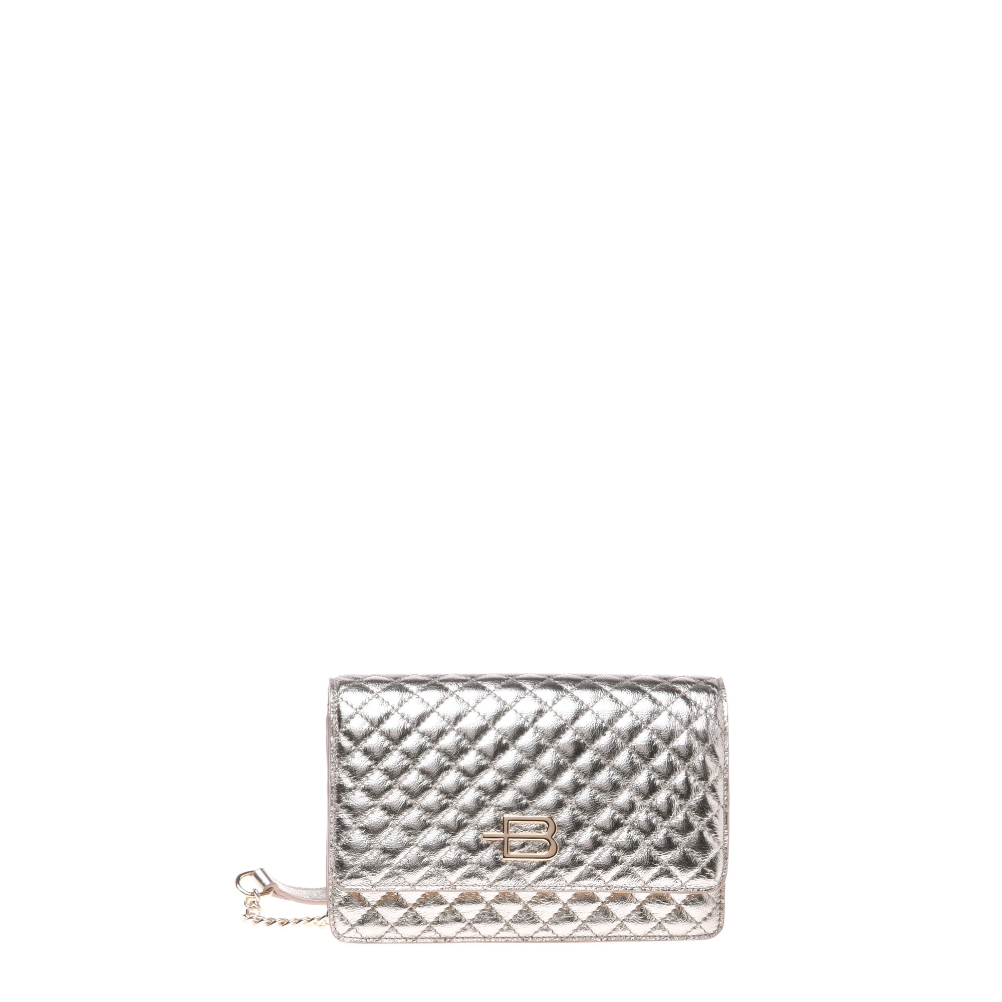 LIGHT GOLD LAMINATED QUILTED LEATHER SHOULDER WALLET