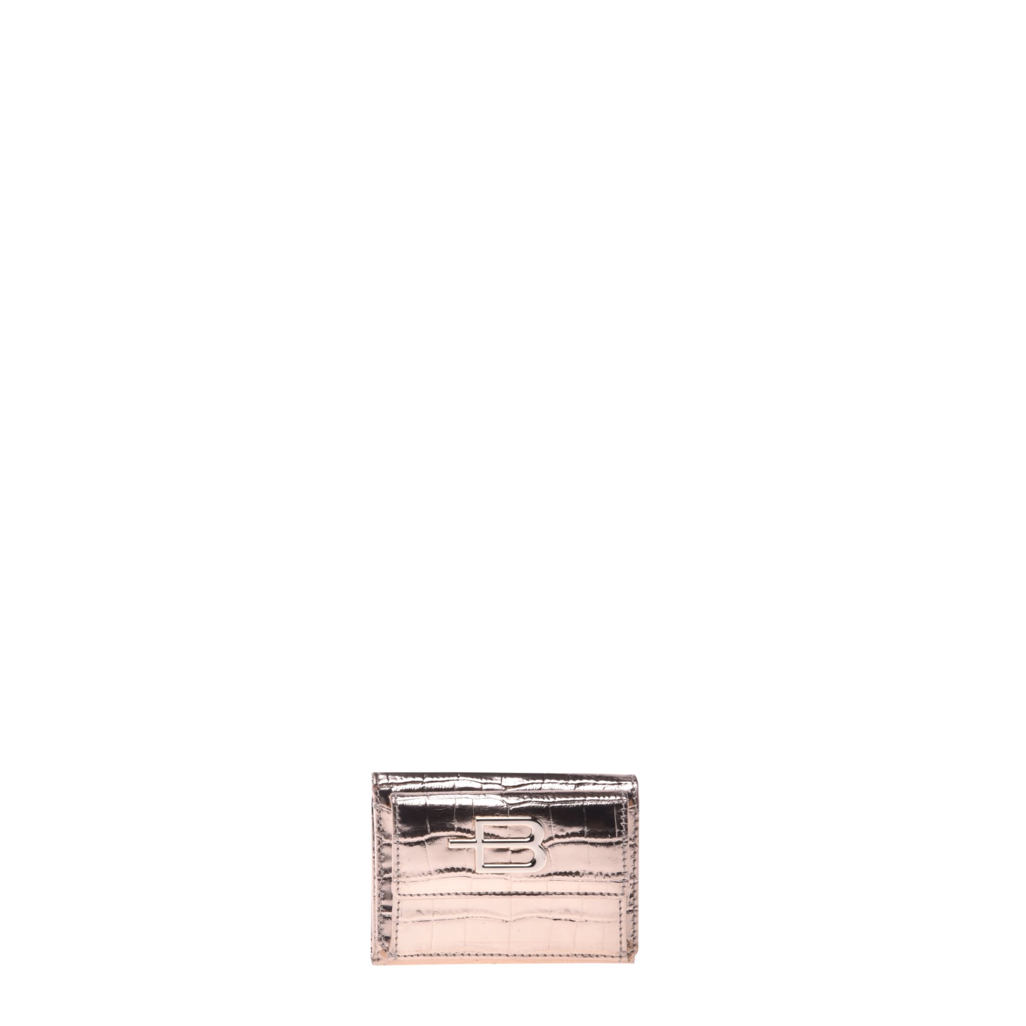 WALLET IN GOLD LAMINATED LEATHER WITH A CROCODILE PRINT