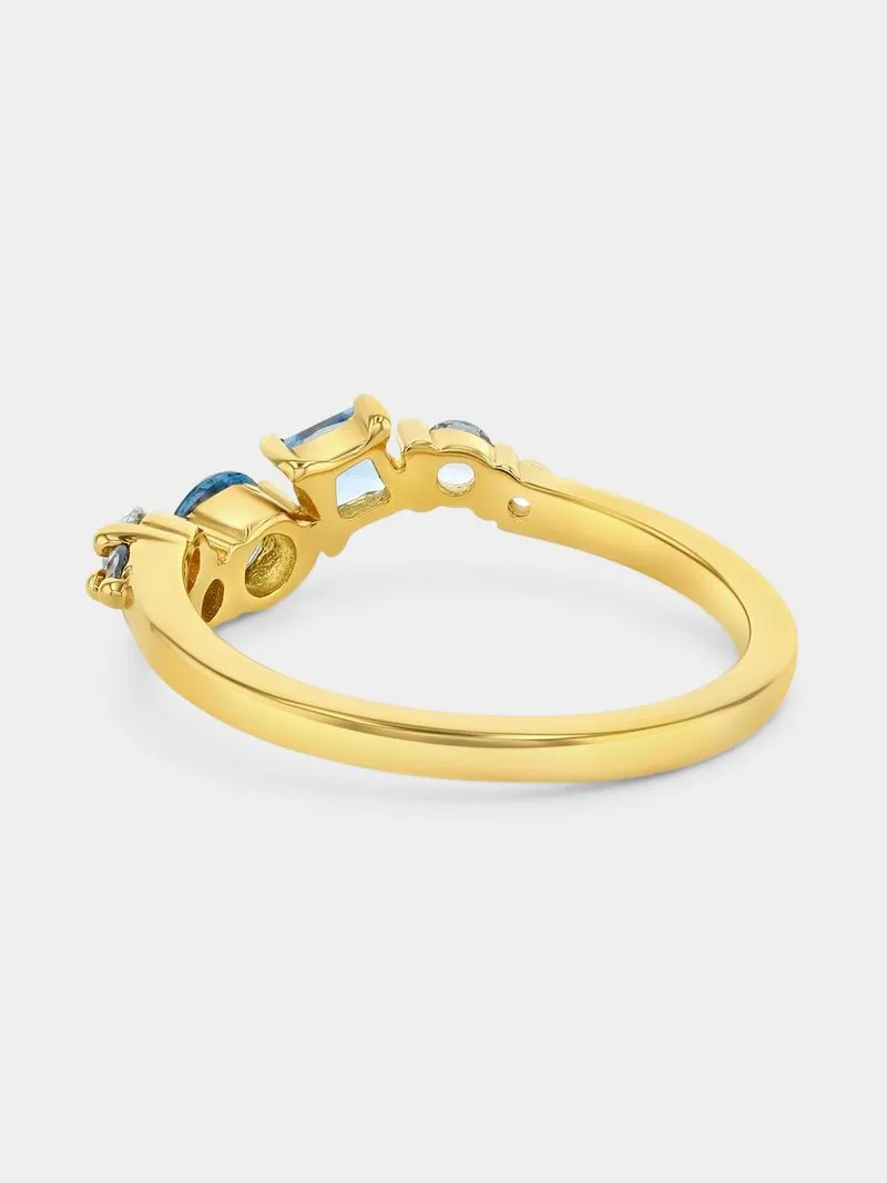 Gold Plated Sterling Silver Blue Cubic Zirconia Scatter Ring