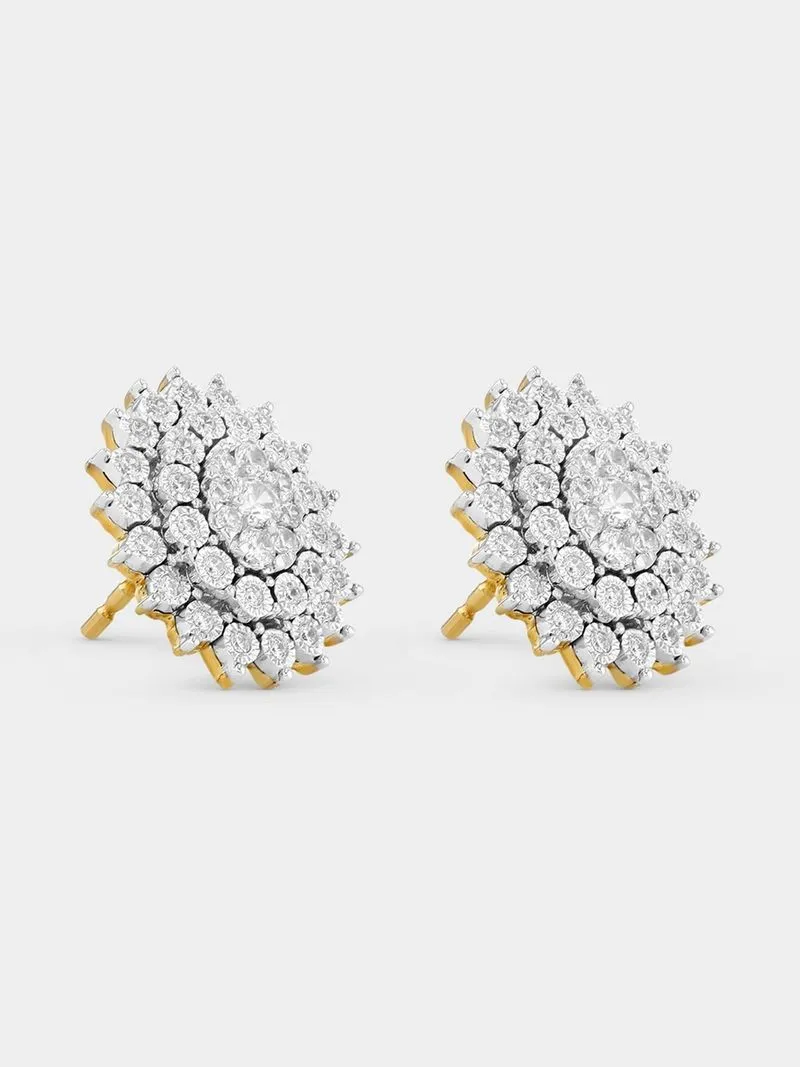 Yellow Gold 0.50ct Diamond Oval Halo Multi-Stone Stud Earrings