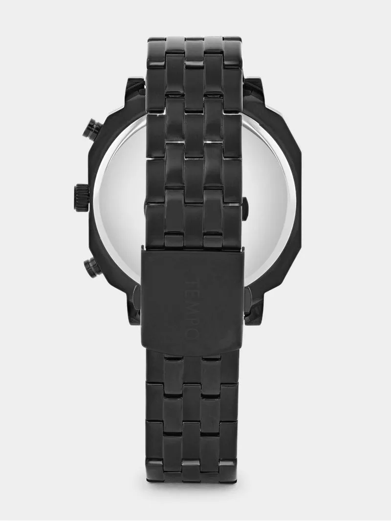 Tempo Timepiece Collection Black Plated Black Multi Dial Rectangle Bracelet Watch