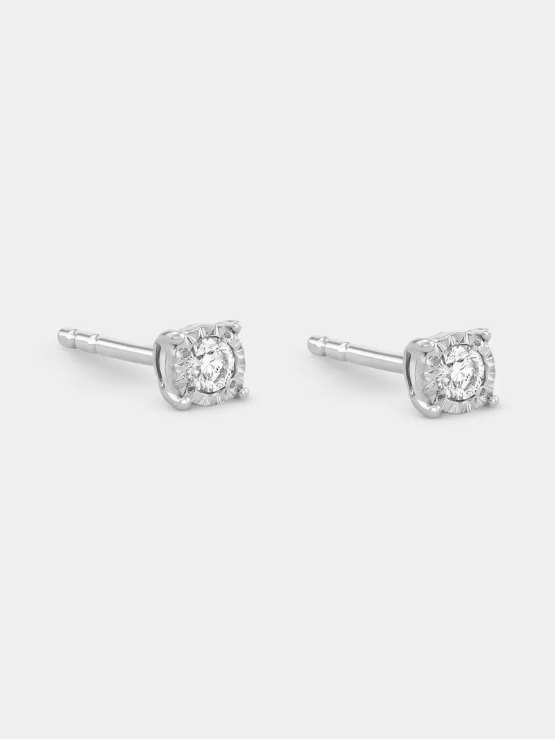 Sterling Silver Lab Grown Diamond Women’s Illusion Solitaire Stud Earrings