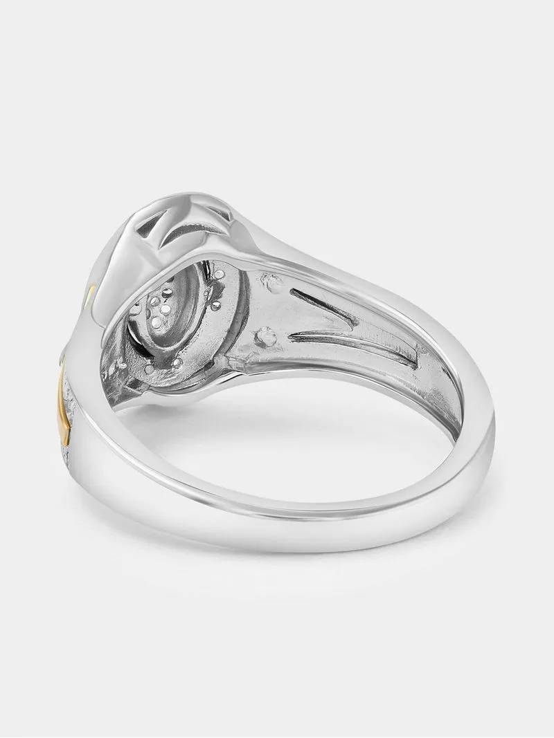 Yellow Gold & Sterling Silver Diamond & Created Sapphire Oval Halo Ring