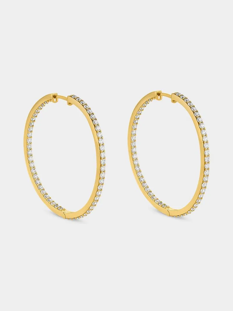 Sterling Silver & Yellow Gold , Cubic Zirconia Large Inside Out Hoop Earrings