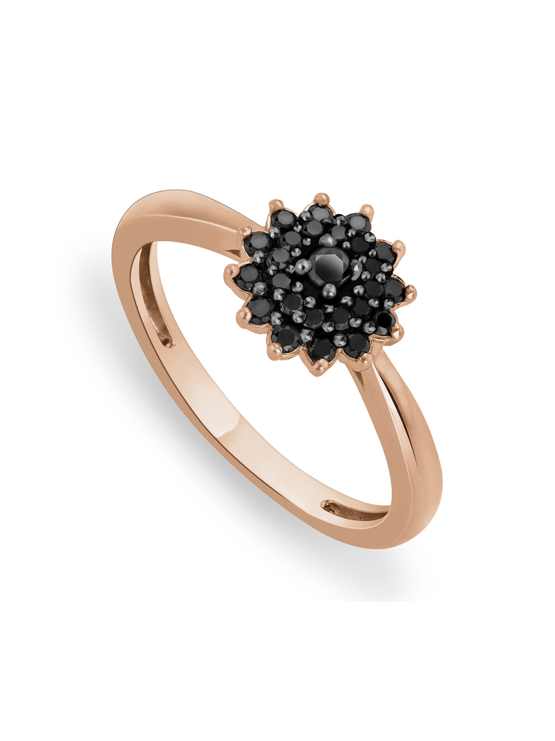 Rose Gold 0.21ct Black Diamond Flower Cluster Ring