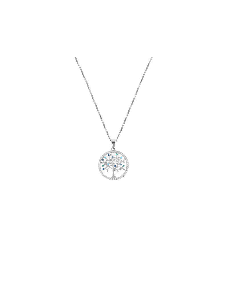Sterling Silver Multi-Colour Cubic Zirconia Tree of Life Pendant
