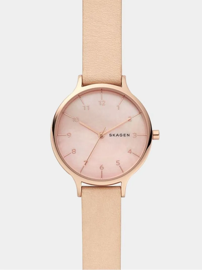 Skagen Women's Anita Rose Gold Plated Stainless Steel & Nude Leather Watch