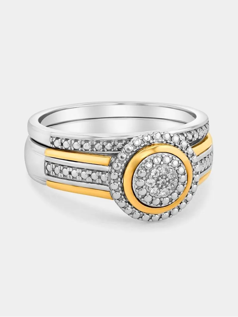 Yellow Gold & Sterling Silver Diamond & Created Sapphire Round Halo Twinset Ring