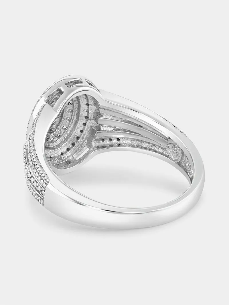 Sterling Silver Diamond & Created White Sapphire Oval Ring