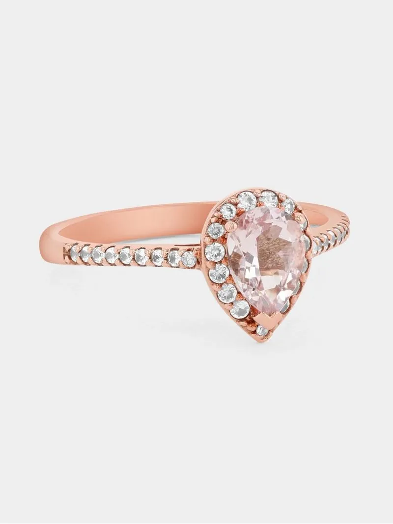 Rose Gold Diamond & Morganite Pear Halo Ring