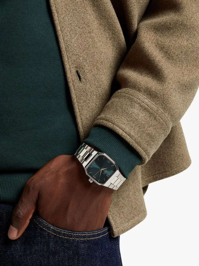 MX Silver Plated Teal Octagonal Dial Bracelet Watch