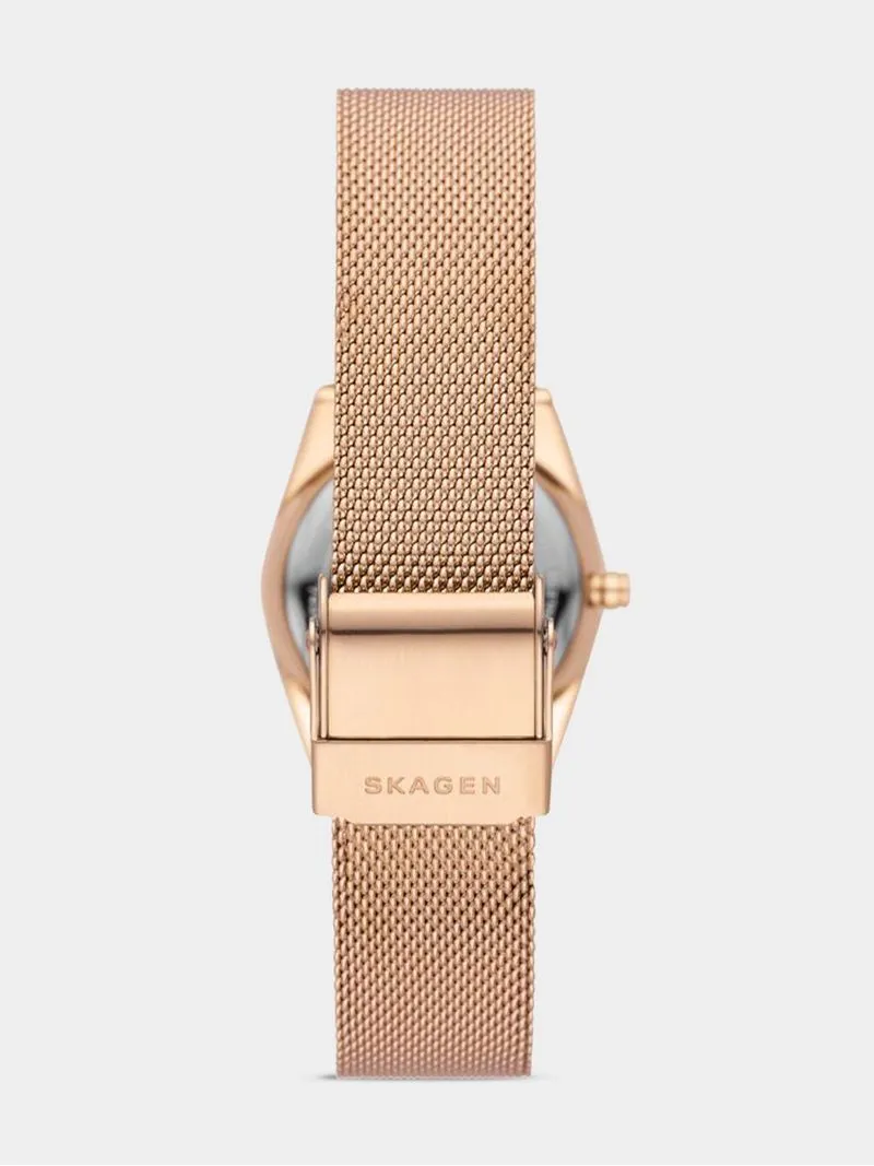 Skagen Women's Grenen Lille Solar Powered Rose Gold Plated Stainless Steel Mesh Watch