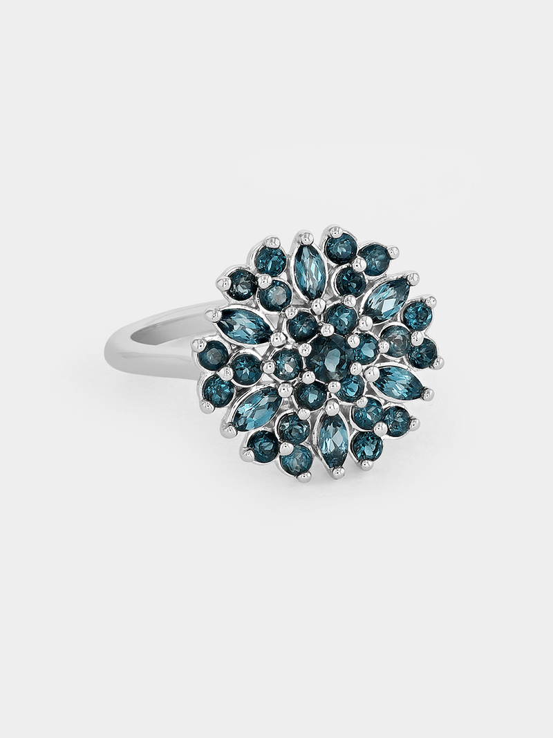 White Gold London Blue Topaz Flower Cluster Ring