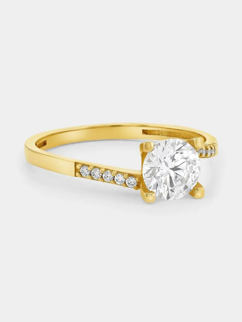 Yellow Gold Cubic Zirconia Solitaire Twist Ring