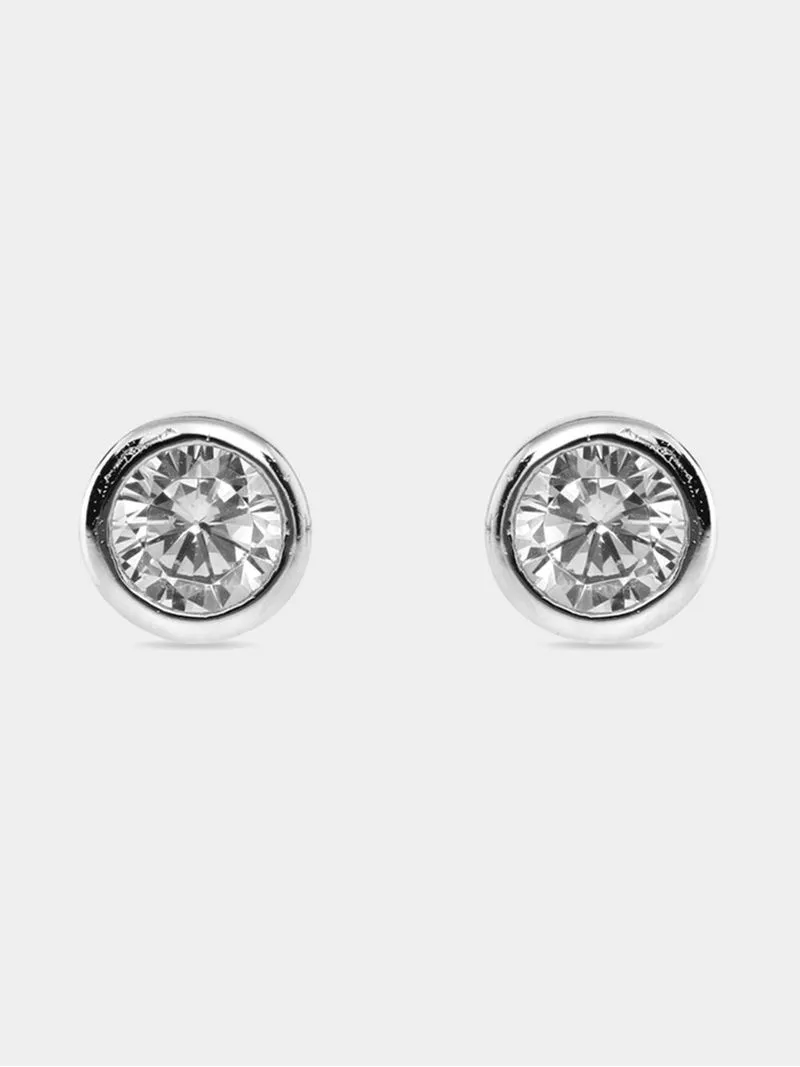 Sterling Silver Cubic Zirconia Kid's Tube Set Stud Earrings