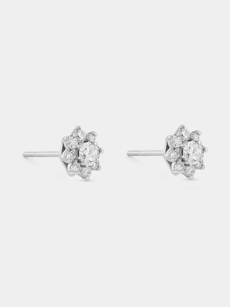 White Gold 0.9ct Lab Grown Diamond Sunflower Stud Earrings