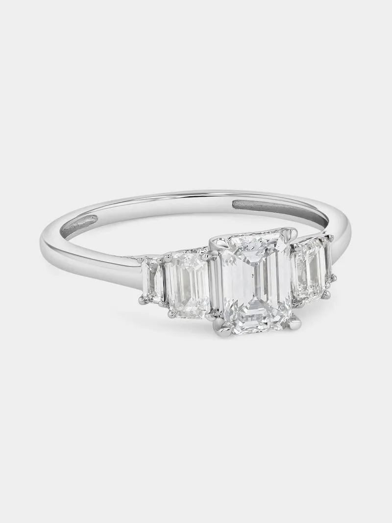 White Gold 1.3ct Lab Grown Diamond Emerald-Cut 5-Stone Ring