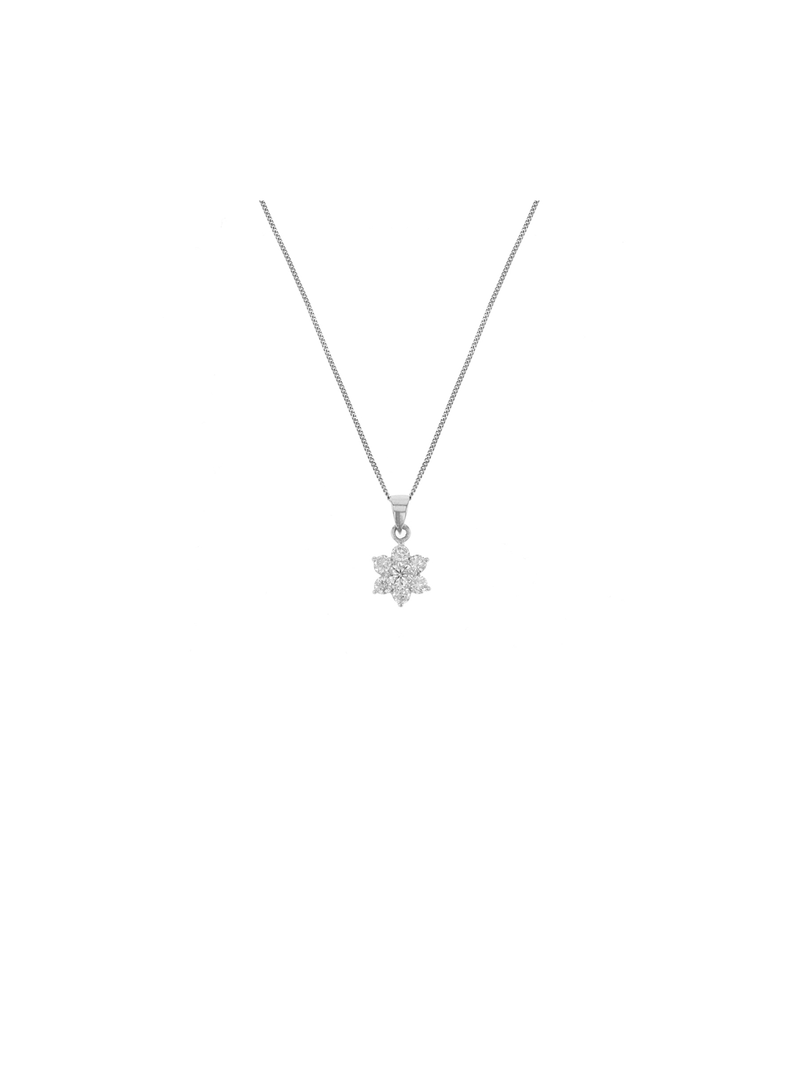 Miss Swiss Sterling Silver Cubic Zirconia Flower Petite Pendant Necklace