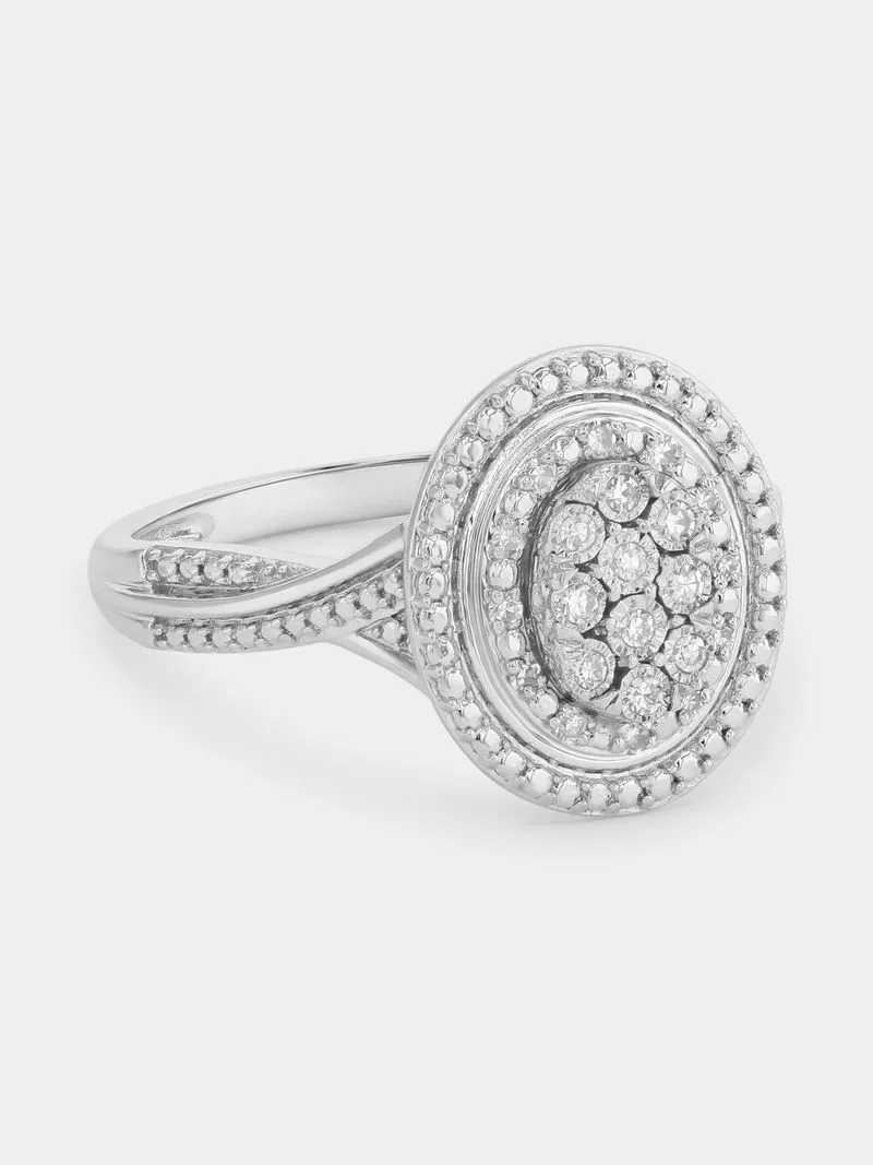 Sterling Silver Lab Grown Diamond Oval Halo Twist Ring