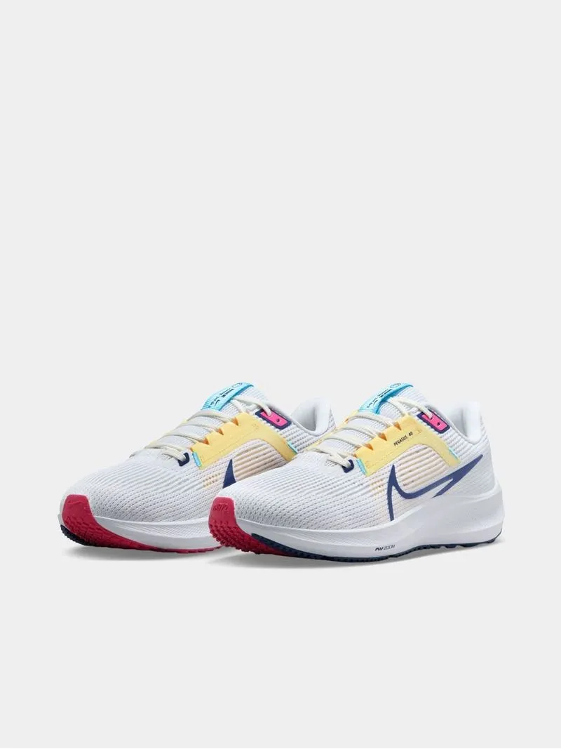 Womens Nike Air Zoom Pegasus 40 White/Deep Royal Blue Running Shoes