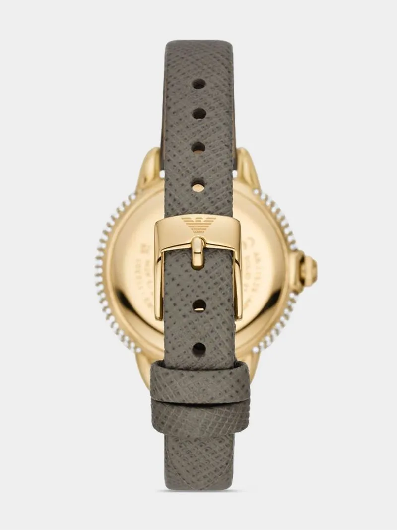Emporio Armani Women's Gold Plated Stainless Steel & Taupe Leather Watch