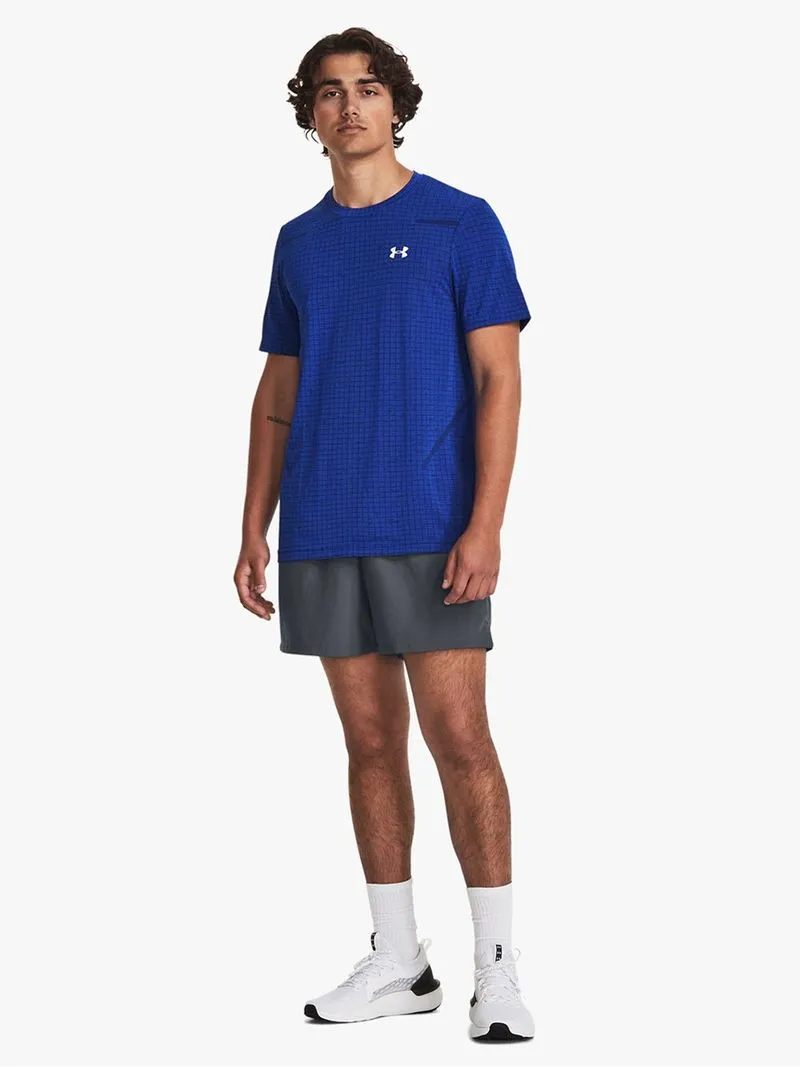 Mens Under Armour Seamless Grid Blue Short Sleeve Top