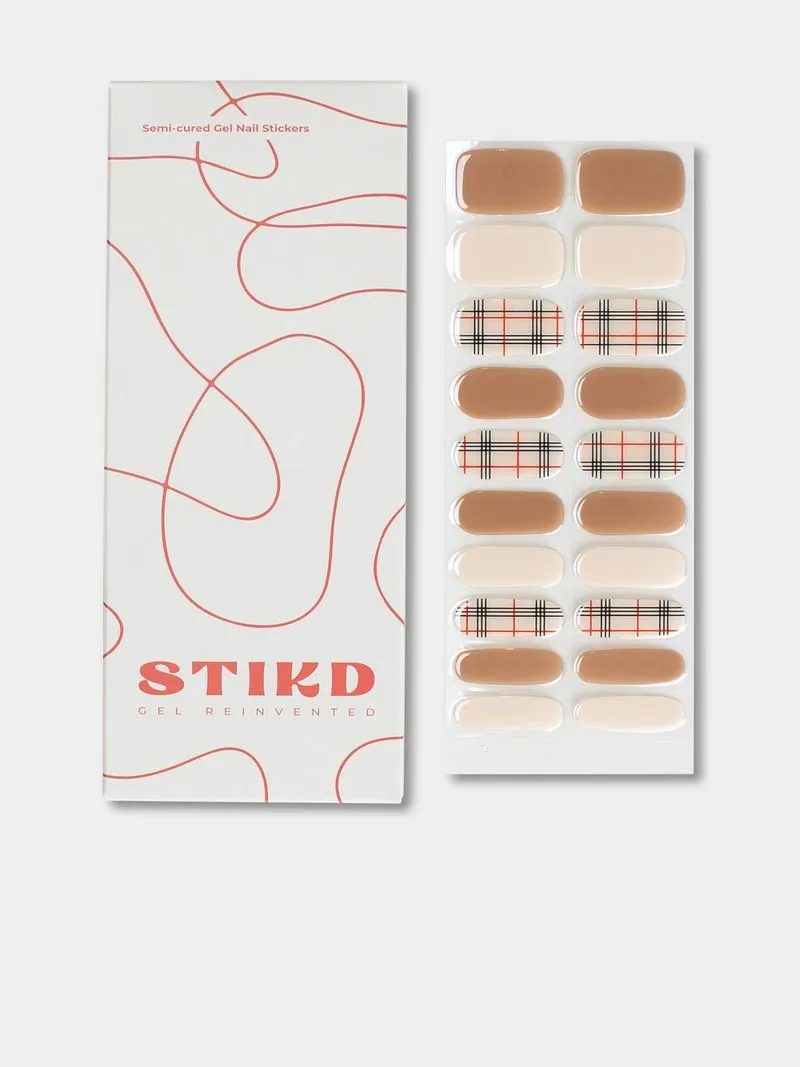 STIKD Brown & Beige Check Patterns Semi Cured Gel Nail Stickers