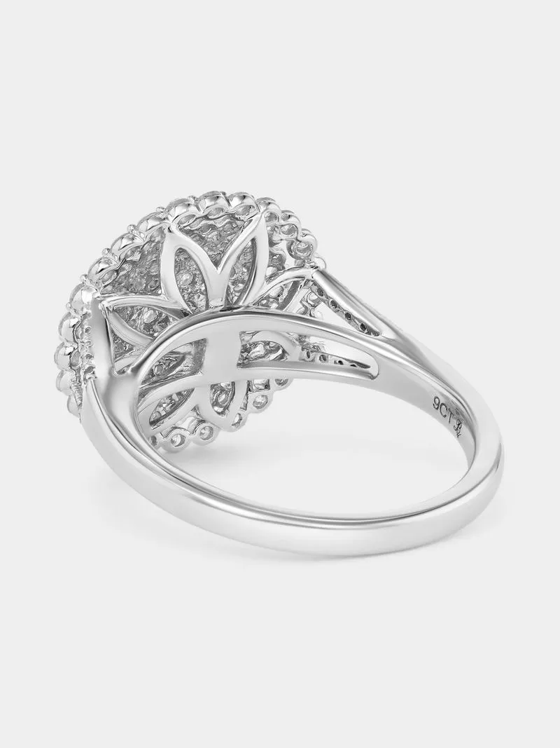White Gold 1.00ct Diamond Round Halo Galaxy Ring